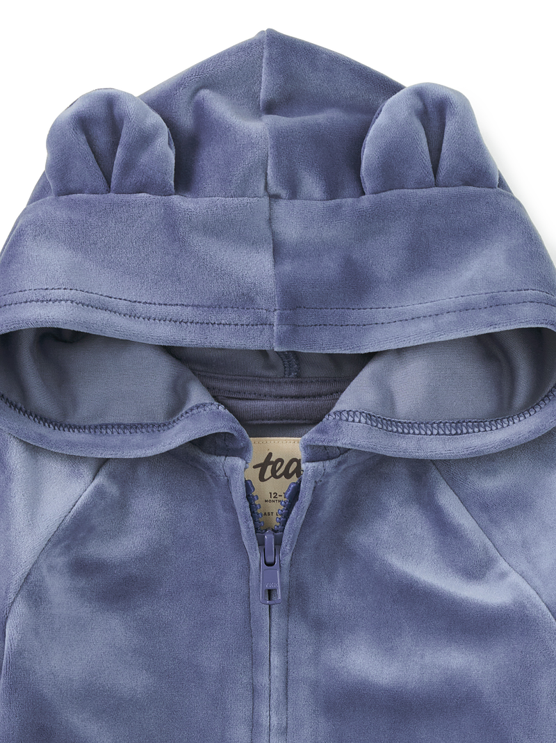 Bear Ears Velour Baby Hoodie in Naval Blue - View 2