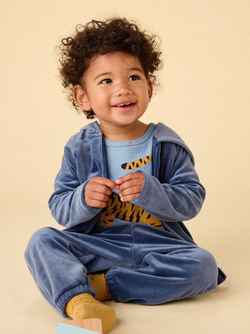 Easy Fit Velour Baby Joggers in Naval Blue - View 2