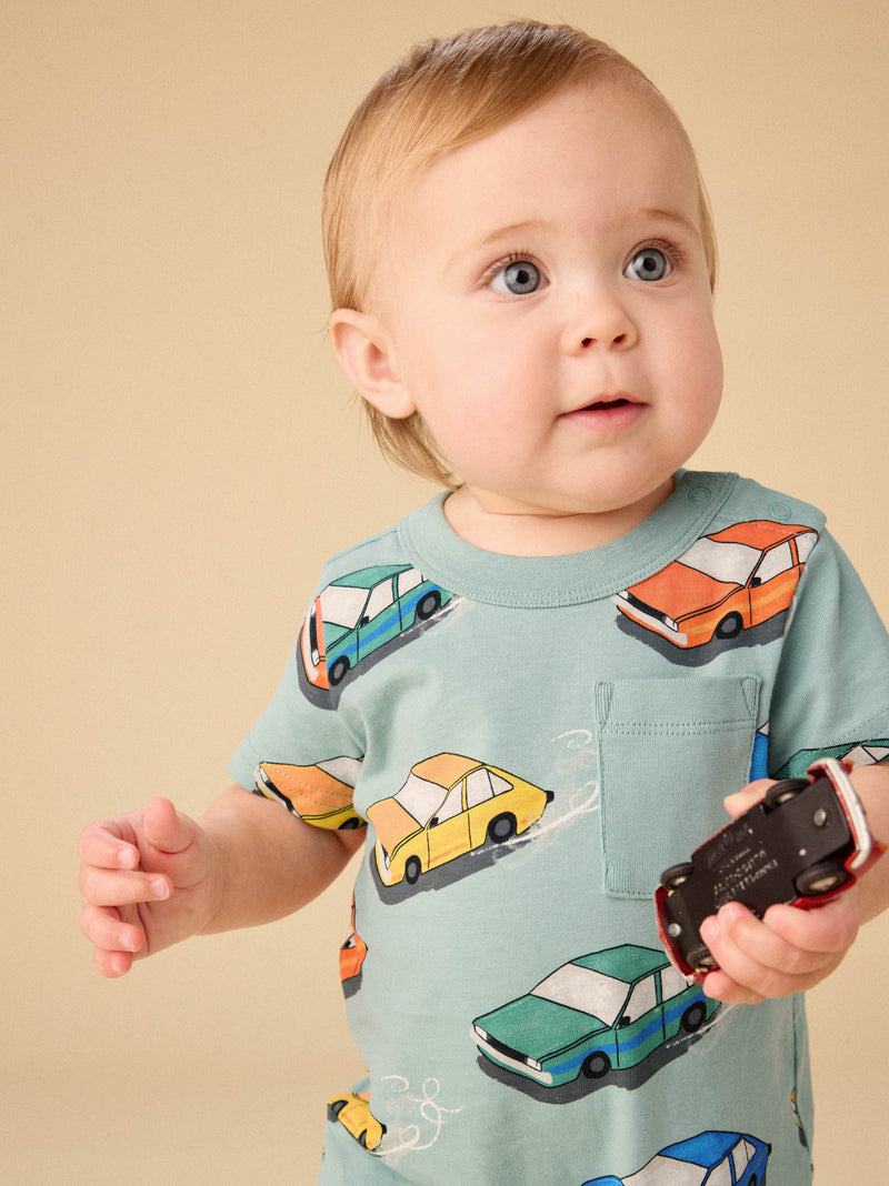 Pocket Baby Romper in Vintage Cars - View 2