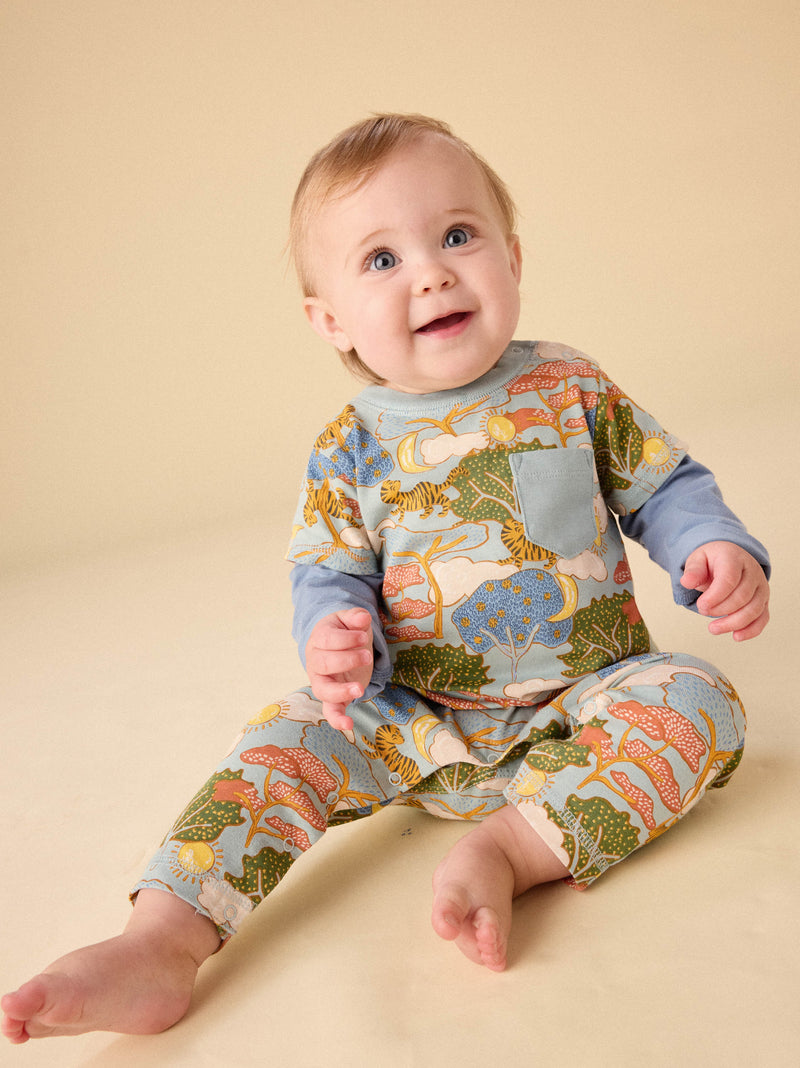 Layered Button-Up Baby Romper in Sun And Moon Folktale - View 2