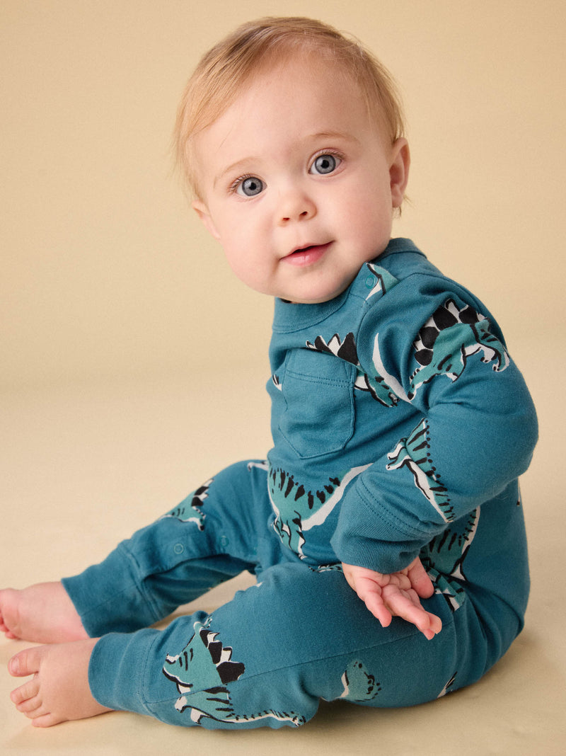 Long Sleeve Pocket Baby Romper in Dynamic Dinos - View 2