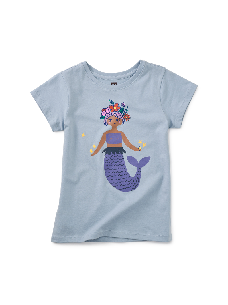 Mermaid Folklorico Graphic Tee in Blue Fog - View 1