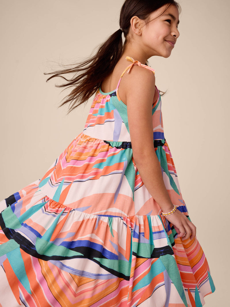 Tie Shoulder Tiered Dress in Bird Of Paradise Stripe - View 2