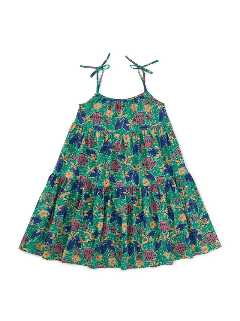 Tie Shoulder Tiered Dress in Brazilian Tropical Fish - View 1