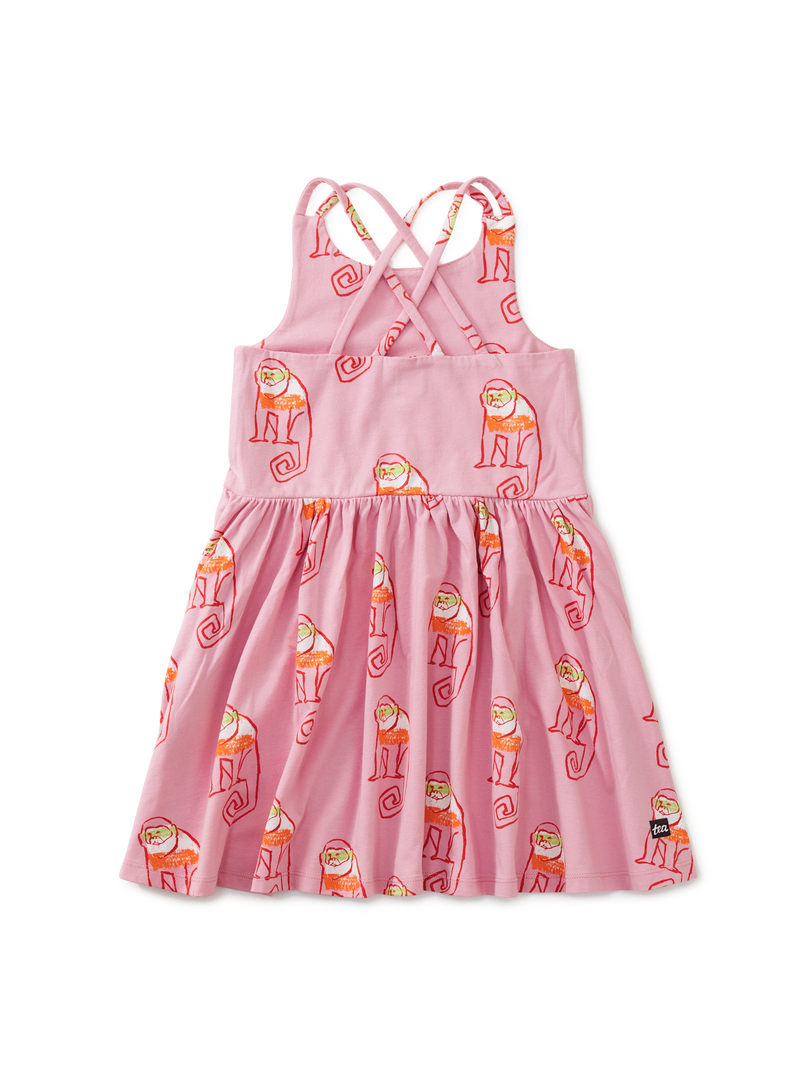 Strappy Back Skirted Dress in Cochin Monkeys In Pink - View 2