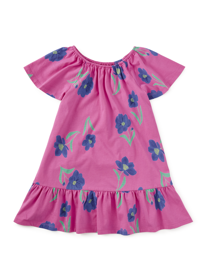 Flutter Sleeve Drop Skirt Dres in Painted Cosmo Floral - View 1