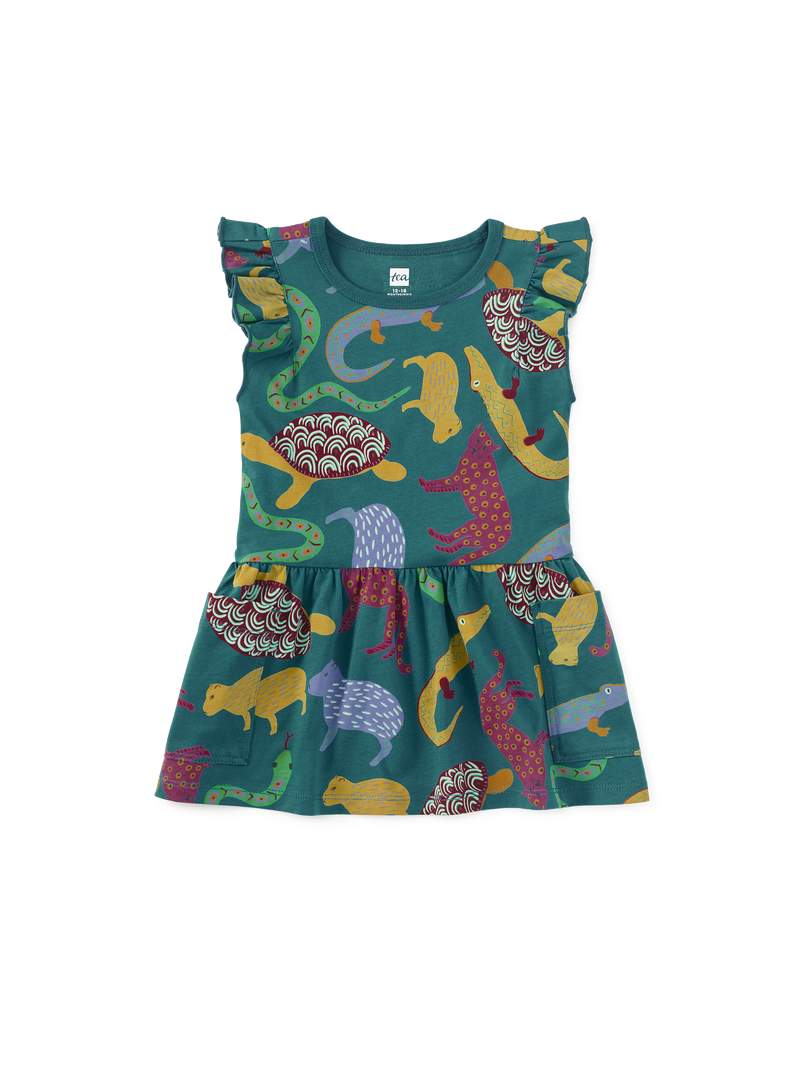 Flutter Sleeve Pocket Dress in Brazilian Folk Animals - View 2