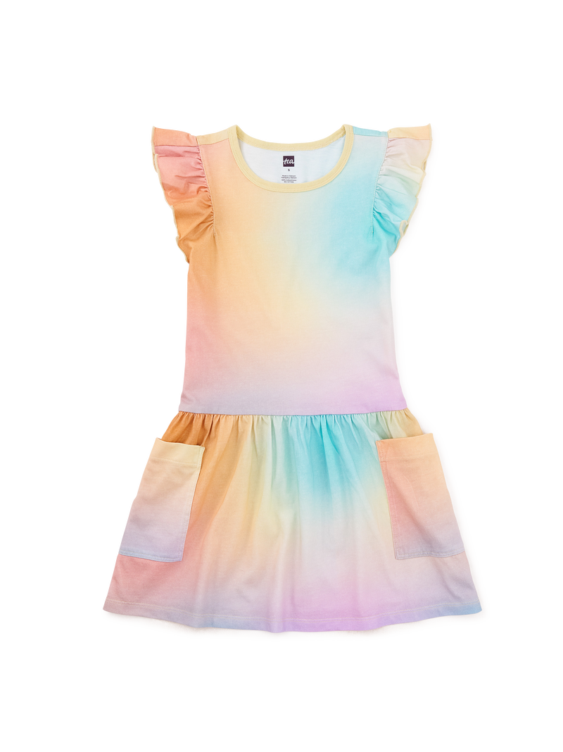 Flutter Sleeve Pocket Dress in Rainbow Gradient - View 1