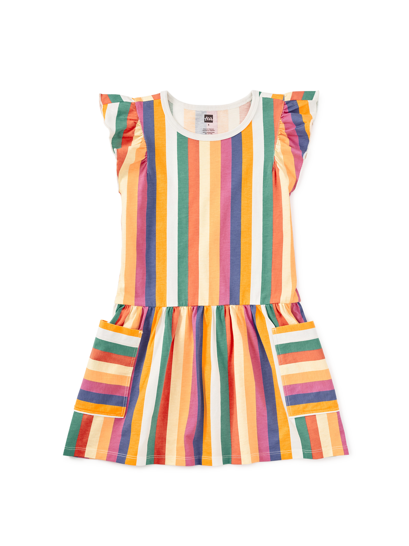 Flutter Sleeve Pocket Dress in Lamu Sunset Stripe - View 1