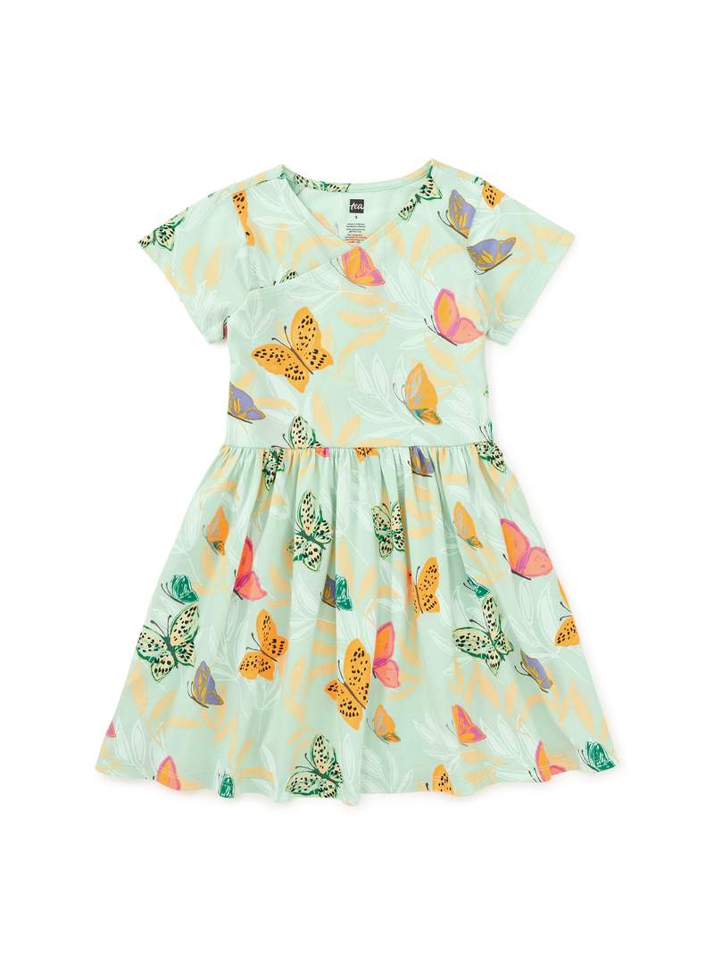 Short Sleeve Wrap Neck Dress in Mariposa And Flora - View 1