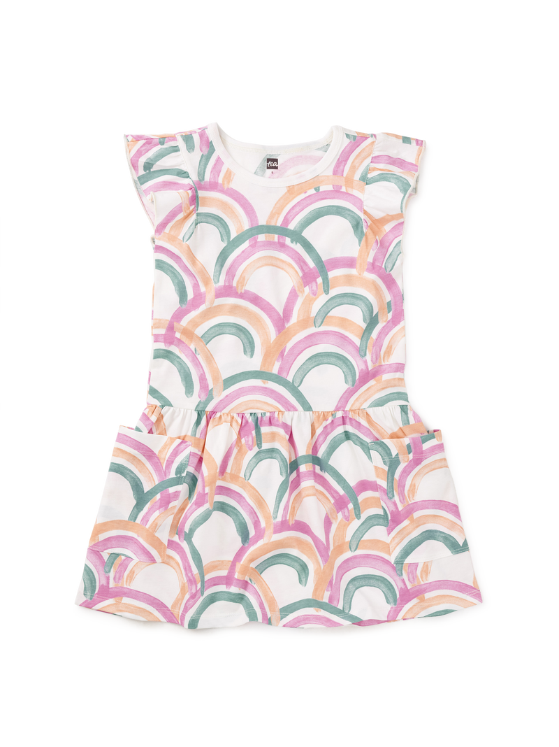 Flutter Sleeve Pocket Dress in Island Rainbow In Chalk - View 1