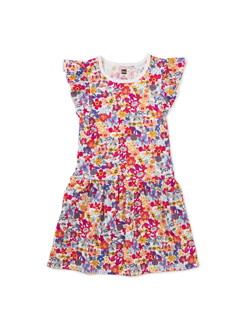 Flutter Sleeve Pocket Dress in Flores Silvestres In Chalk - View 1