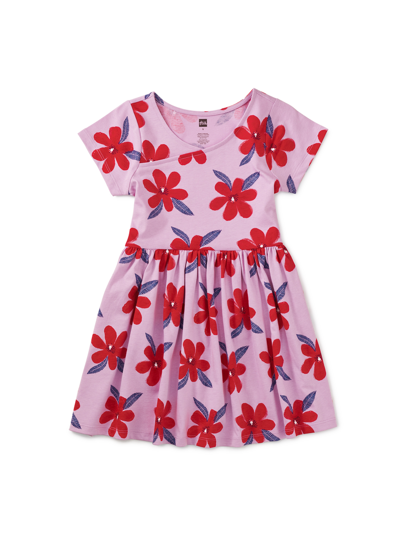 Short Sleeve Wrap Neck Dress in Printed Mexican Poppy - View 1