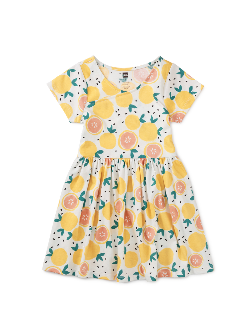 Short Sleeve Wrap Neck Dress in Printed Oranges - View 1