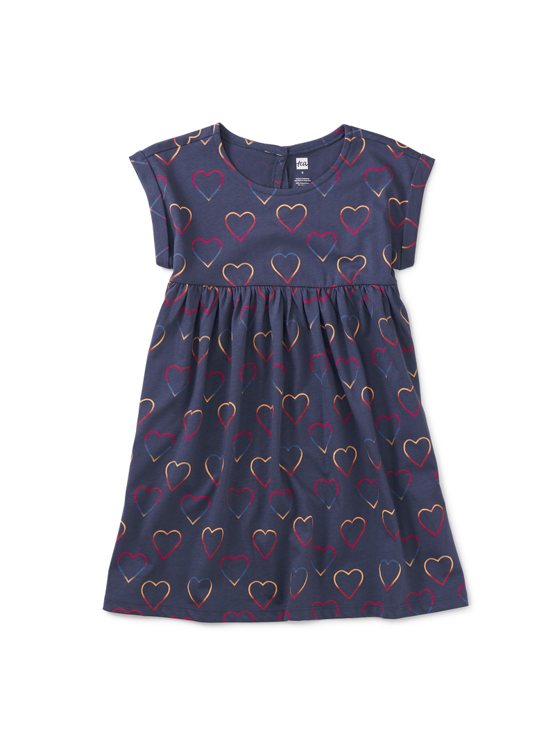 Short Sleeve Empire Dress in Ombre Hearts In Blue - View 1