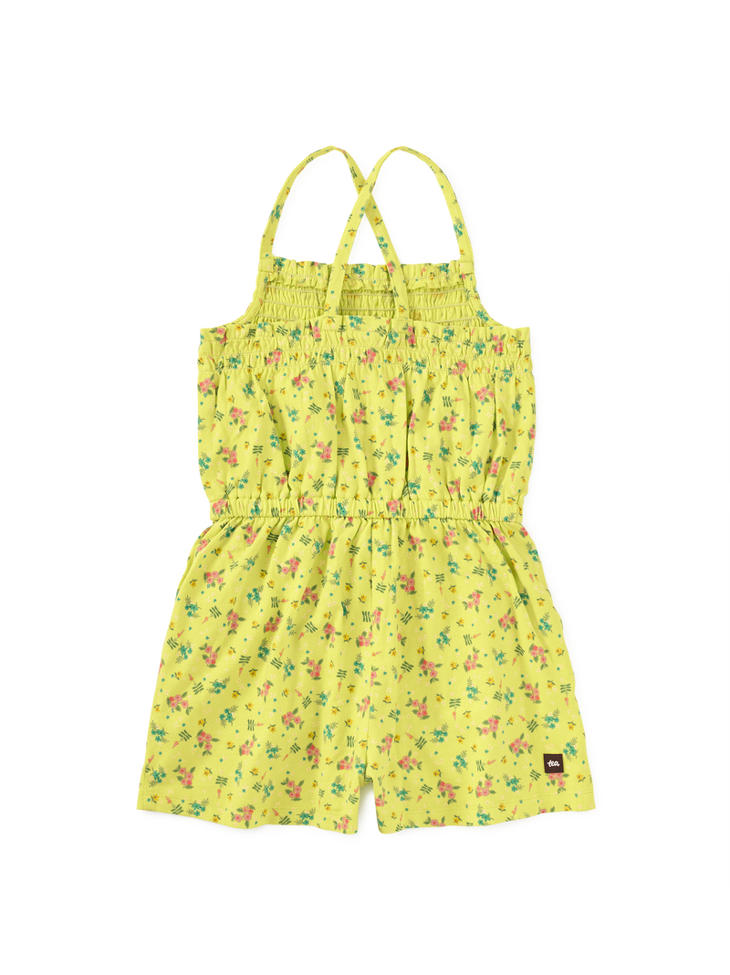 Smocked Strappy Romper in Tropical Floral Ditsy - View 2