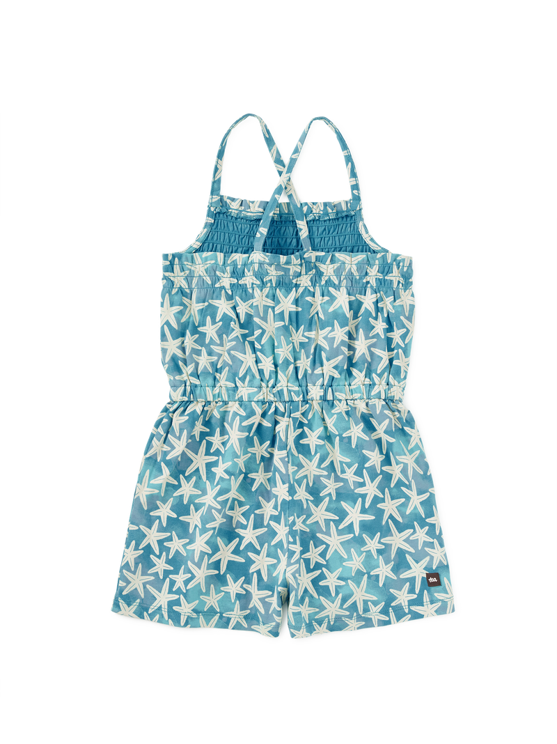 Smocked Strappy Romper in Watercolor Starfish - View 1