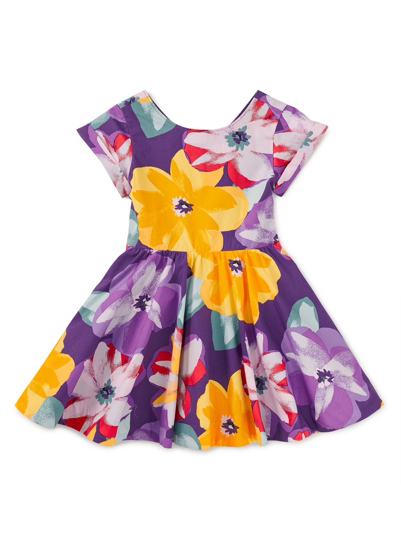 Button Back Skirted Dress in Large Tropical Floral - View 1