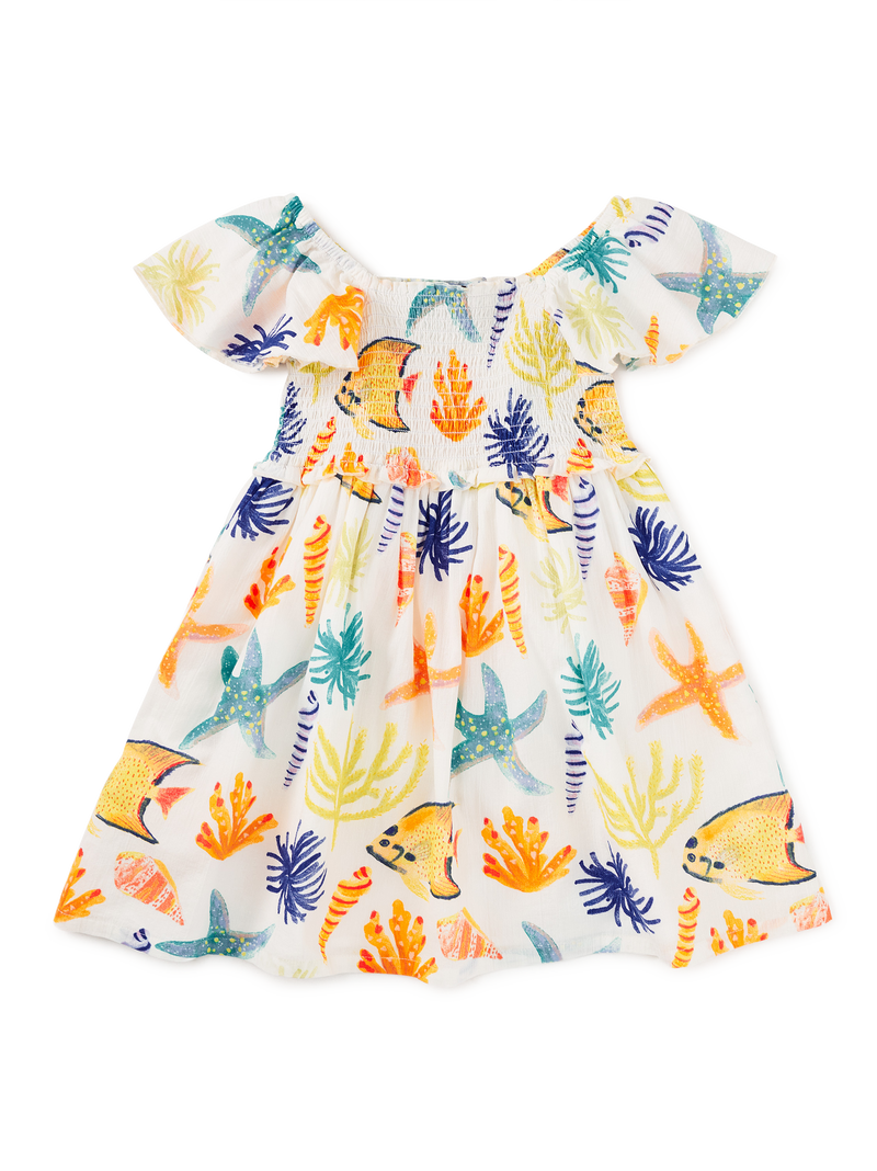 Flutter Sleeve Smocked Dress in Watercolor Sea Life - View 1