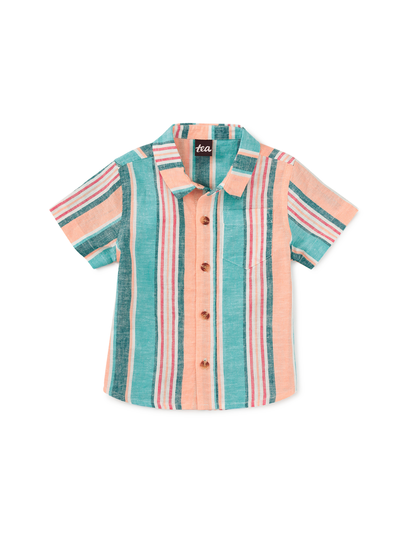 Stripe Button Up Woven Shirt in Cyan - View 2