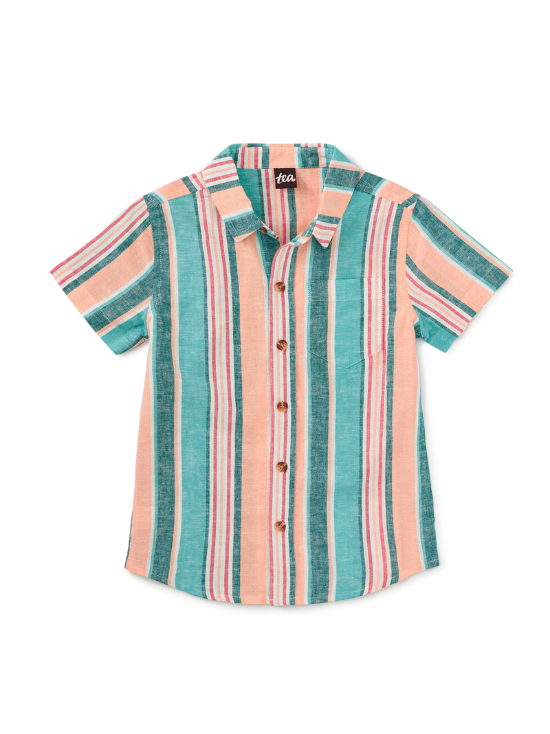 Stripe Button Up Woven Shirt in Cyan - View 1
