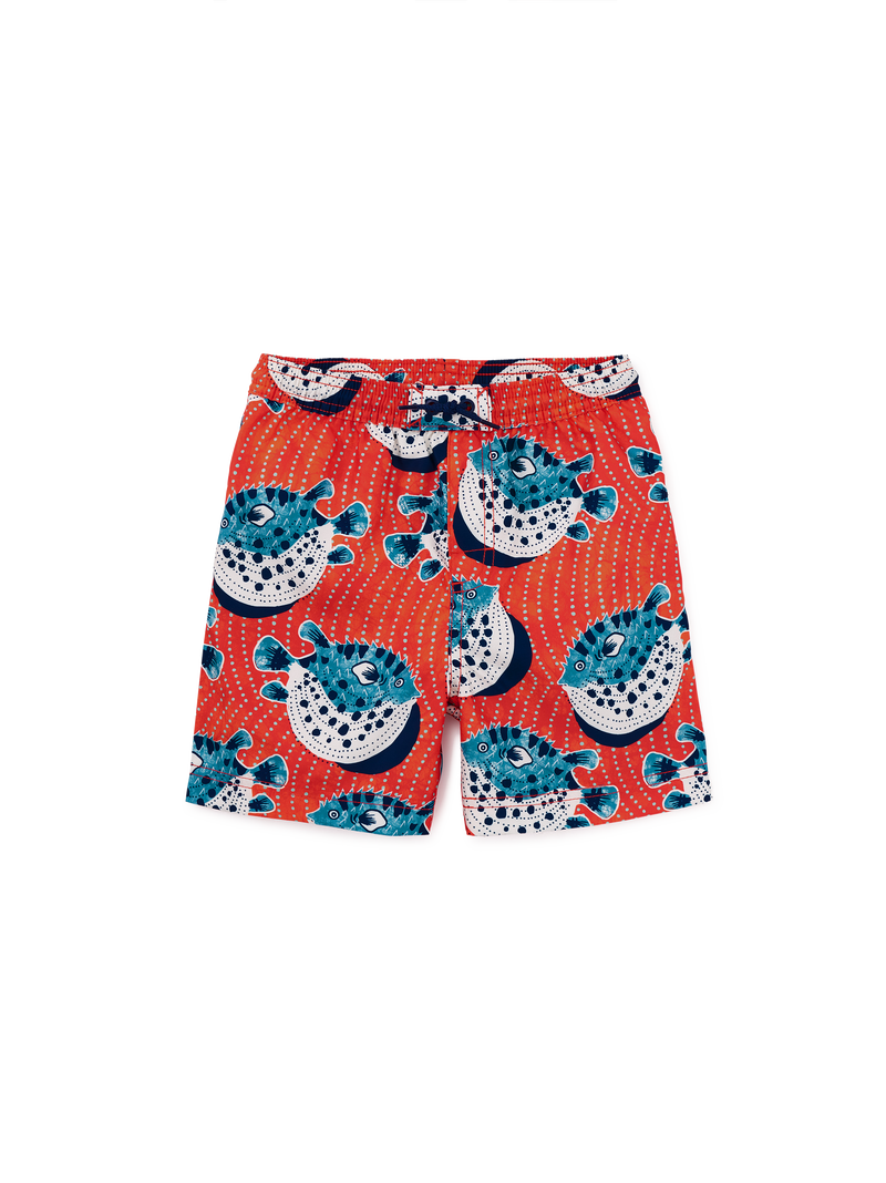 Mid-Length Swim Trunks in Batik Watamu Puffer Fish - View 1