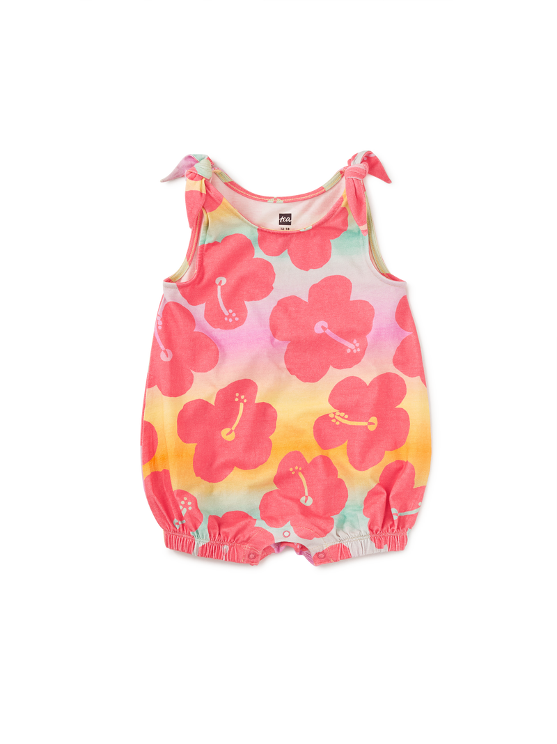 Tie Shoulder Baby Romper in Rainbow Hibiscus - View 1
