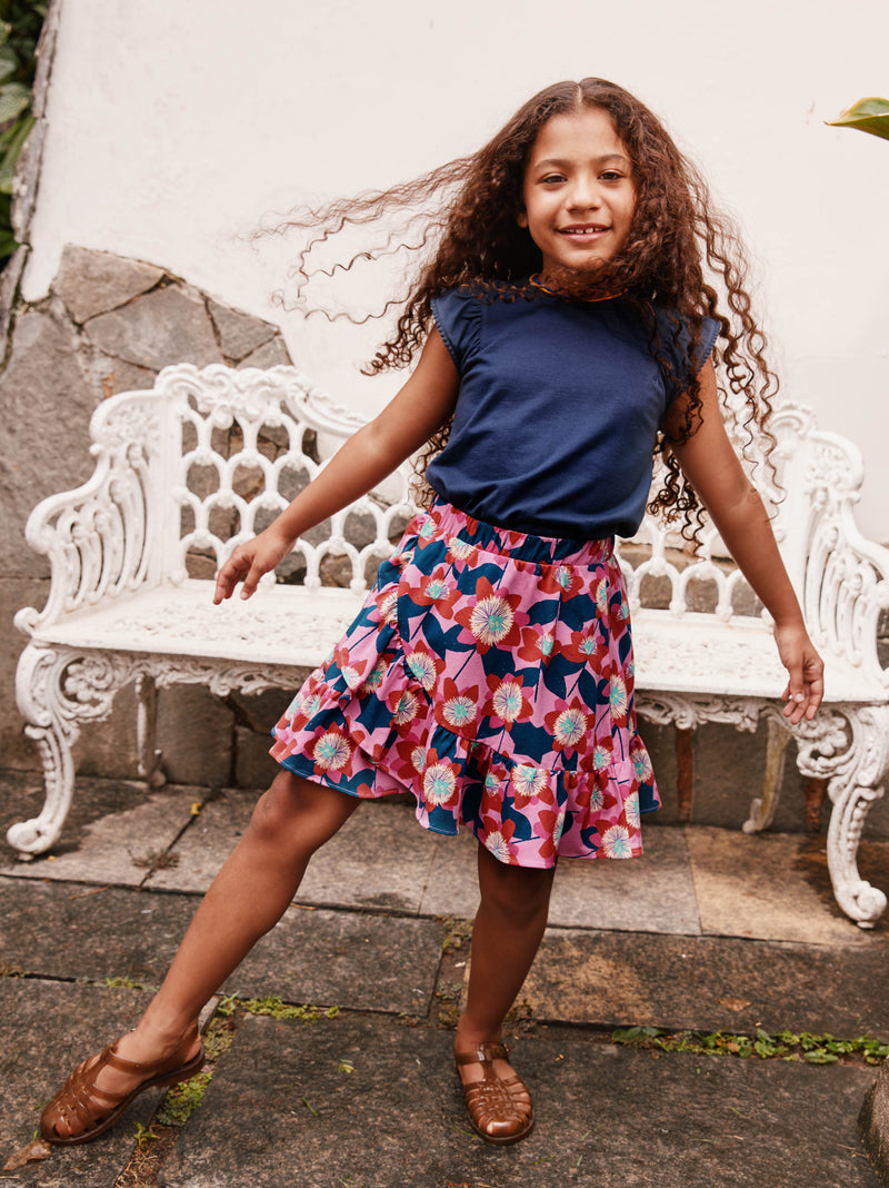 Ruffle Skirt in Block Print Passion Flower - View 2