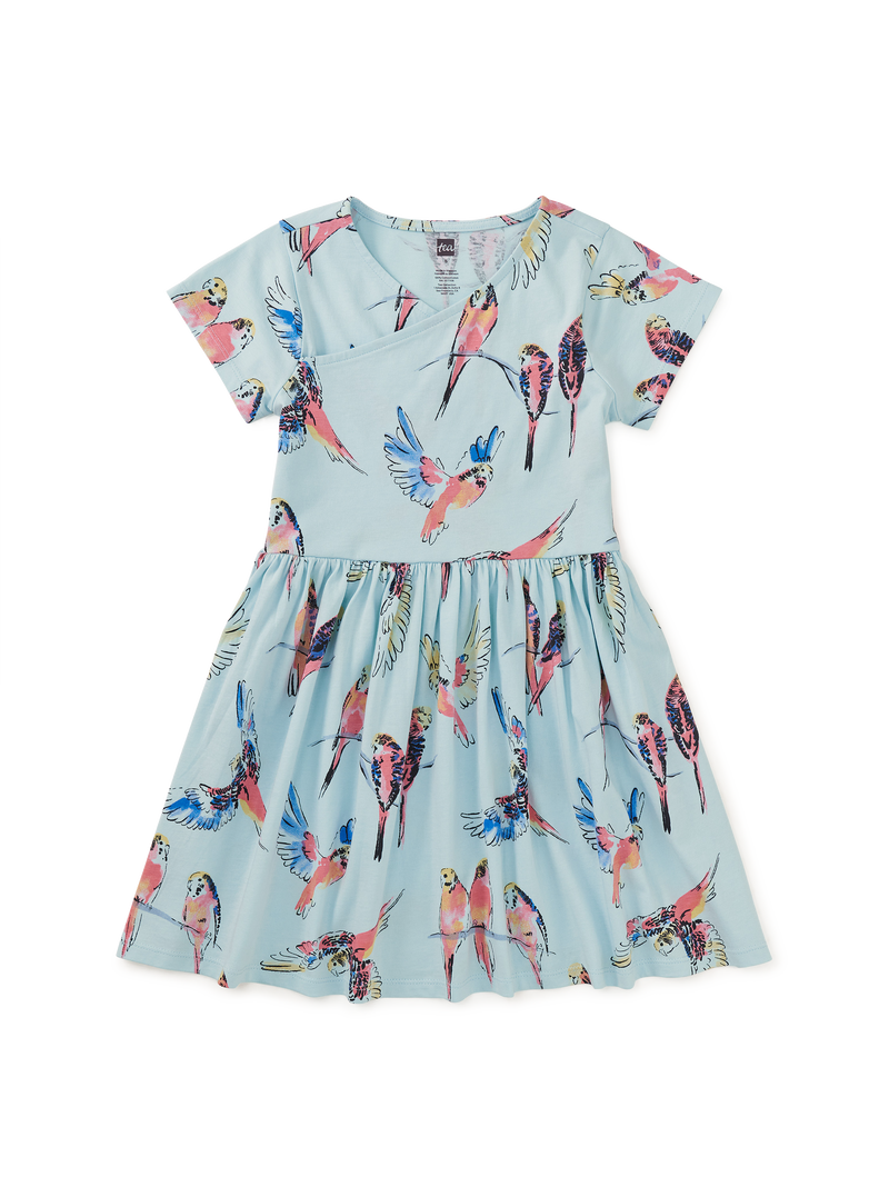 Short Sleeve Wrap Neck Dress in Pop Parrots - View 1
