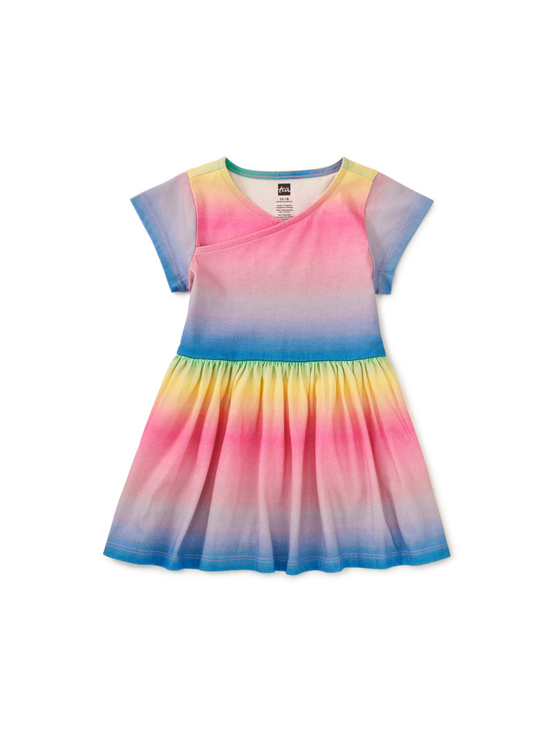 Short Sleeve Wrap Neck Dress in Rio De Janeiro Rainbow - View 2