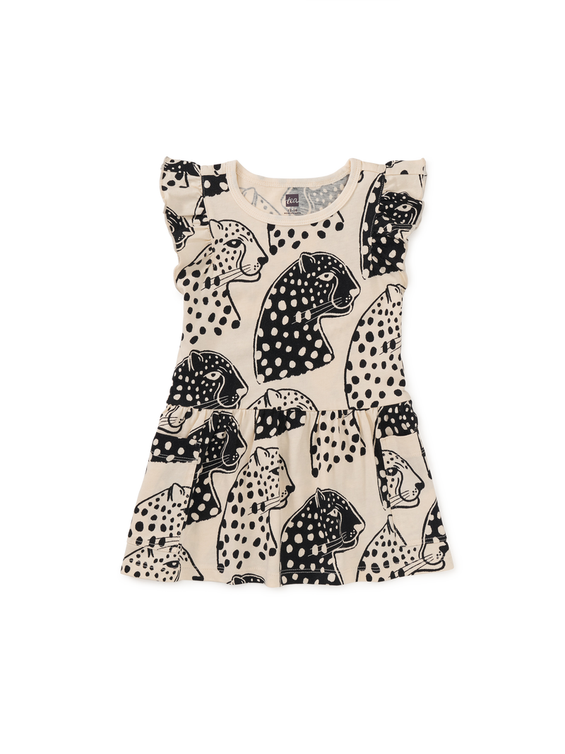 Flutter Sleeve Pocket Dress in Block Print Jaguar - View 2