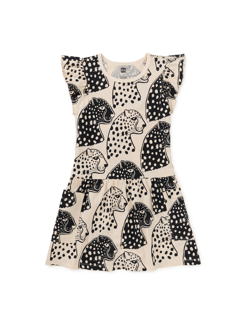 Flutter Sleeve Pocket Dress in Block Print Jaguar - View 1