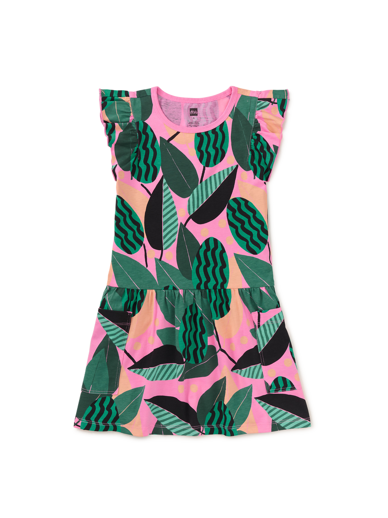 Flutter Sleeve Pocket Dress in Bossa Nova Foliage - View 1