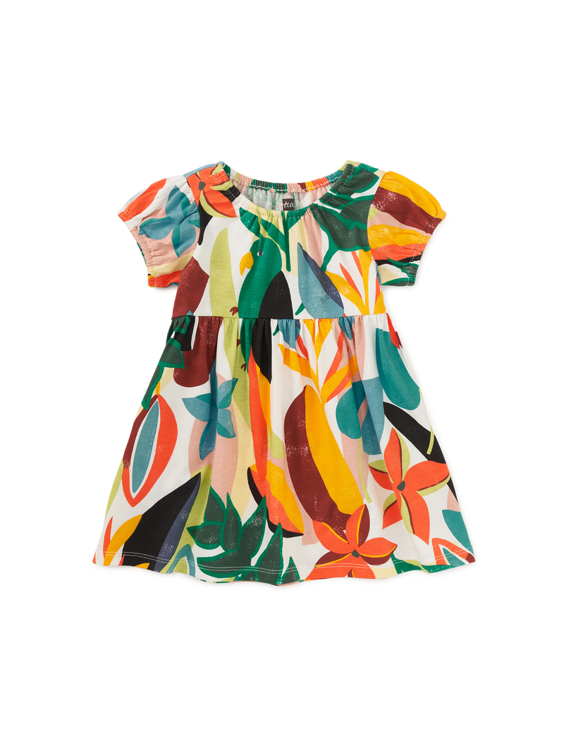 Puff Sleeve Empire Dress in Parakeet Tropicalia - View 2