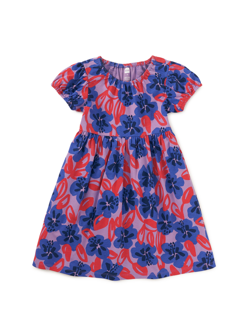 Puff Sleeve Empire Dress in Pop Hibiscus - View 1