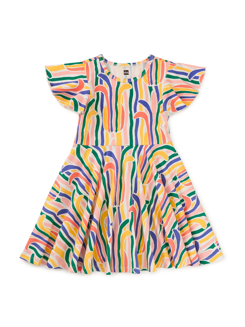 Flutter Sleeve Twirl Dress in Rainbow Pineapple Stripe - View 1