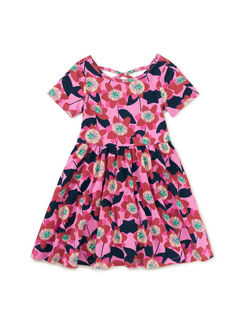 Short Sleeve Ballet Dress in Block Print Passion Flower - View 1