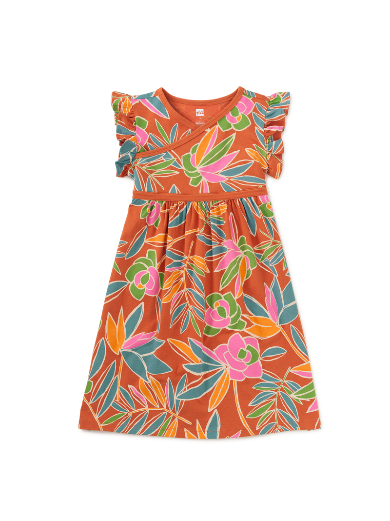 Wrap Neck Dress in Tropical Gardenias - View 1