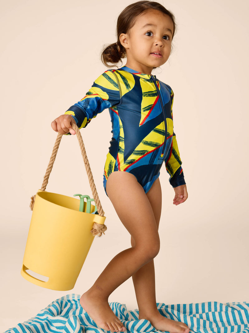 Long Sleeve One-Piece Swimsuit in Oversized Tropical Leaf - View 2