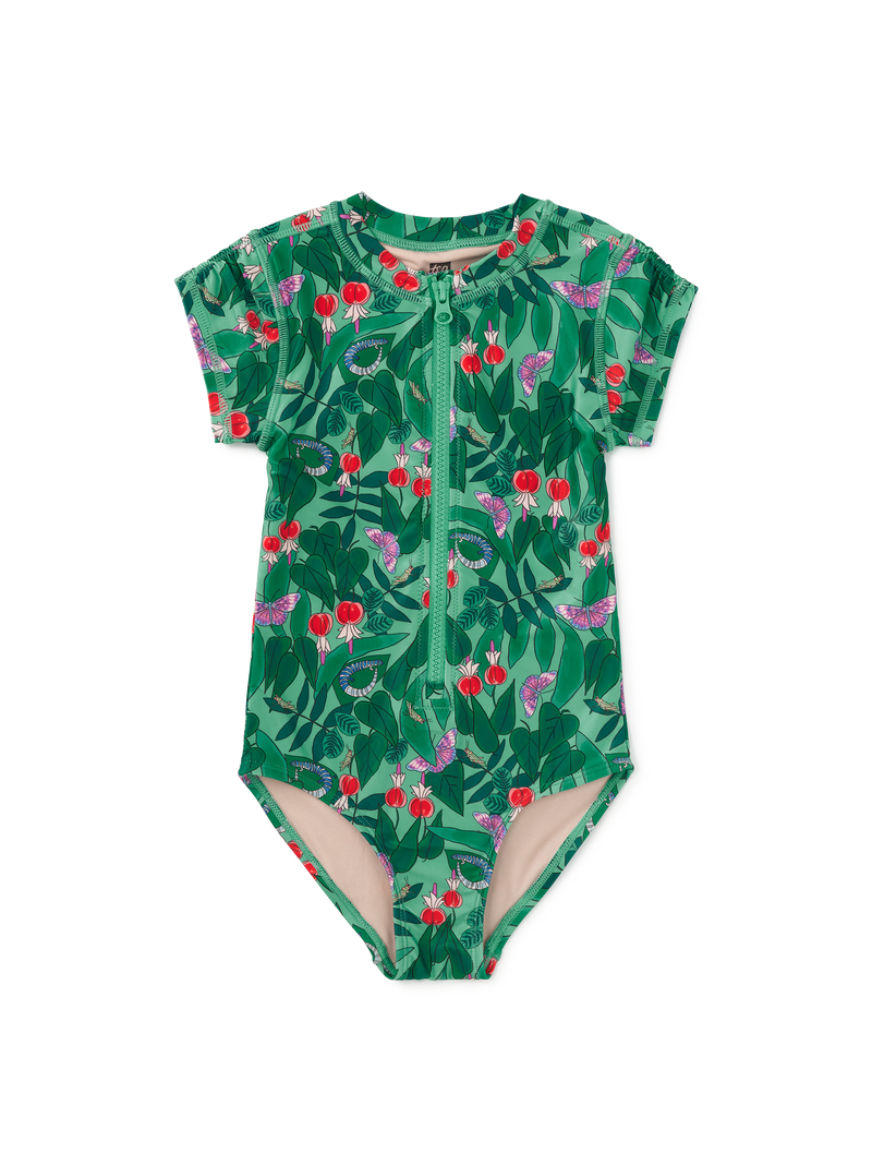 Rash Guard One-Piece Swimsuit in Jungle Botanical - View 1
