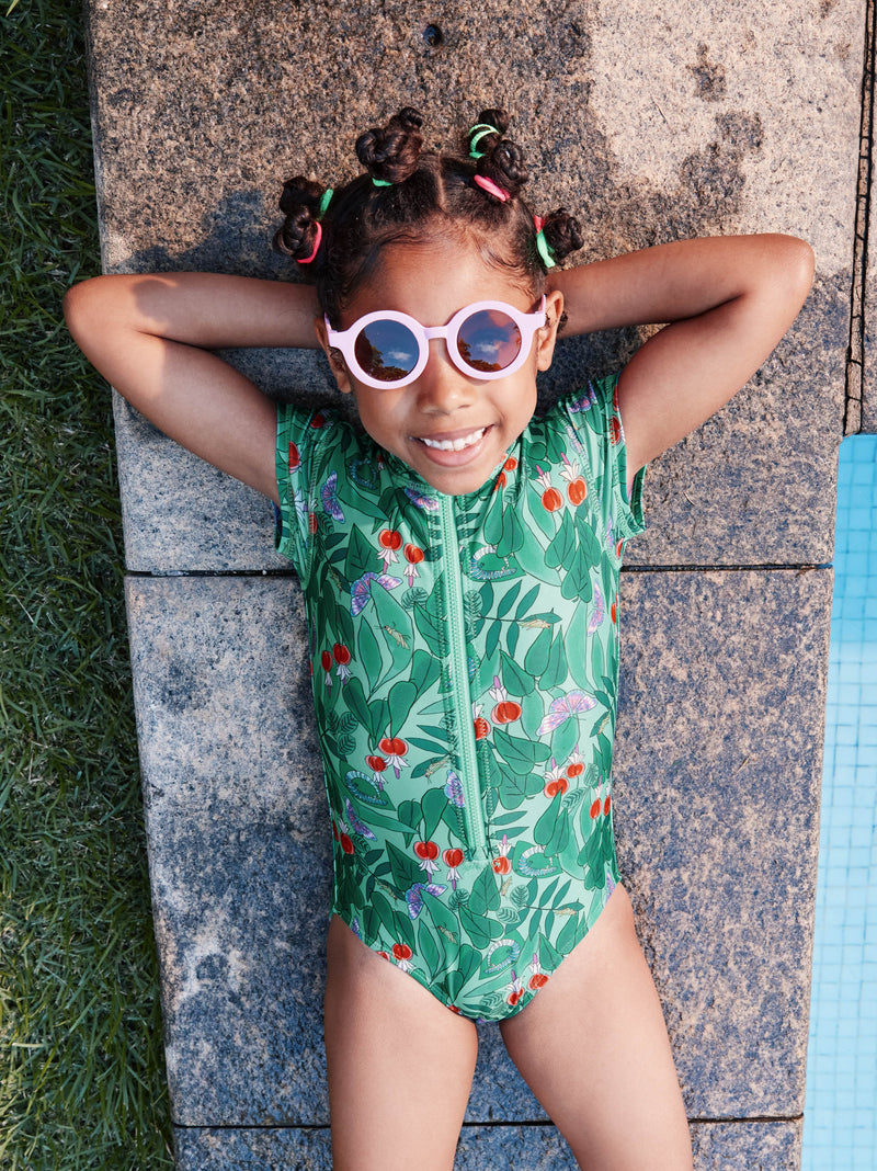 Rash Guard One-Piece Swimsuit in Jungle Botanical - View 2