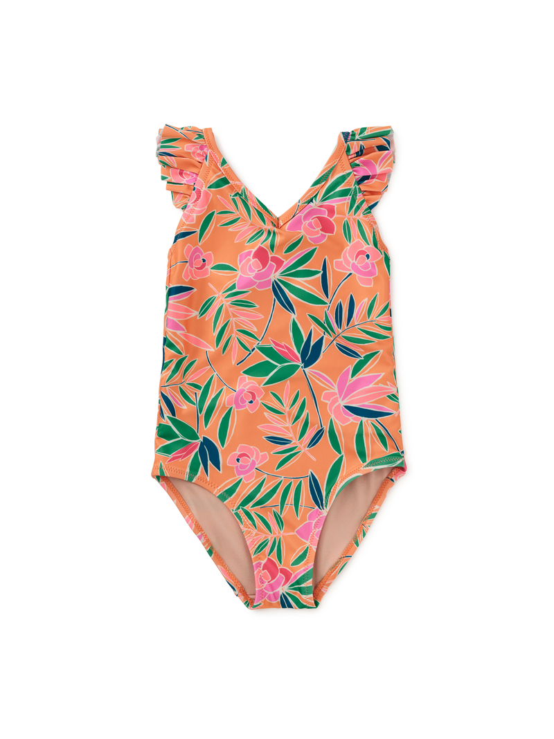 Ruffle One-Piece Swimsuit in Tropical Gardenias - View 1