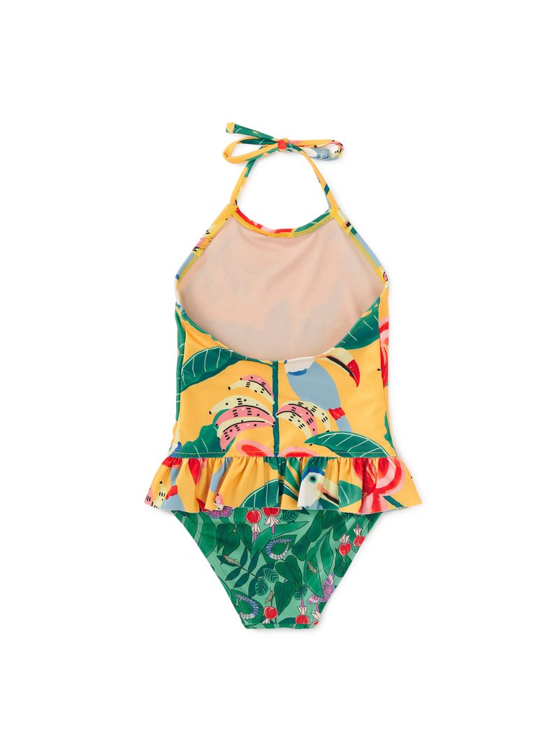 Peplum One-Piece Swimsuit in Toucan Banana Tree - View 2