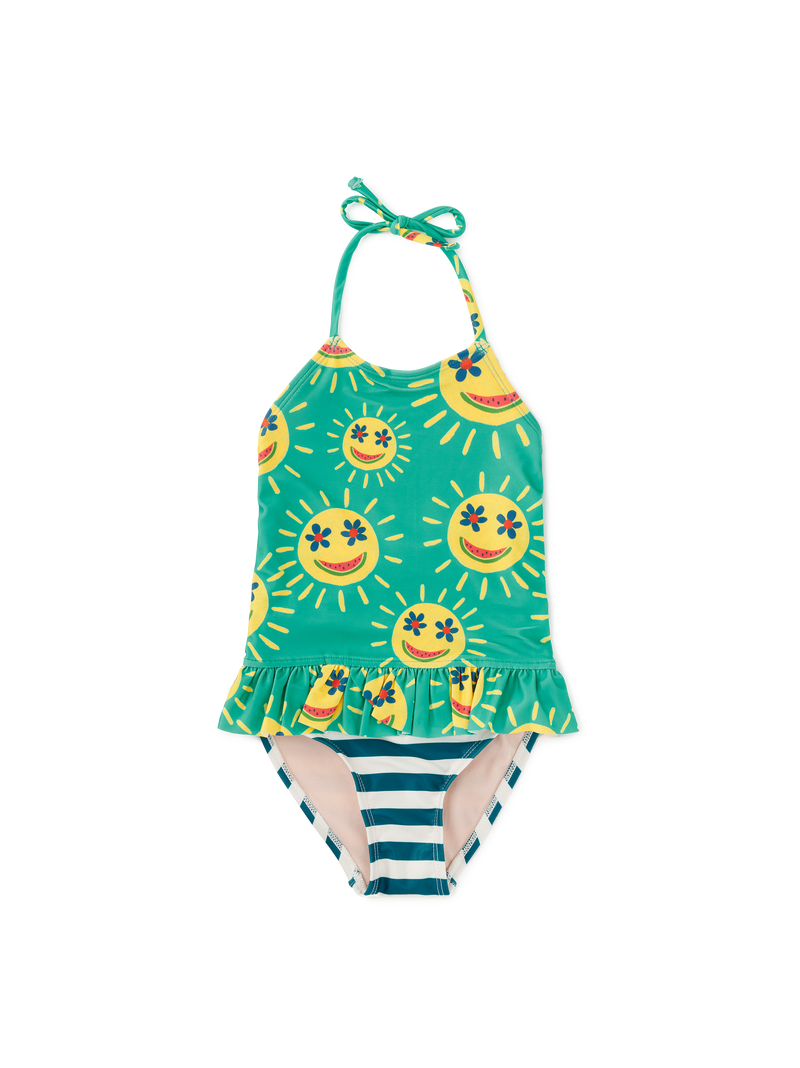 Peplum One-Piece Swimsuit in Smiley Sun - View 1
