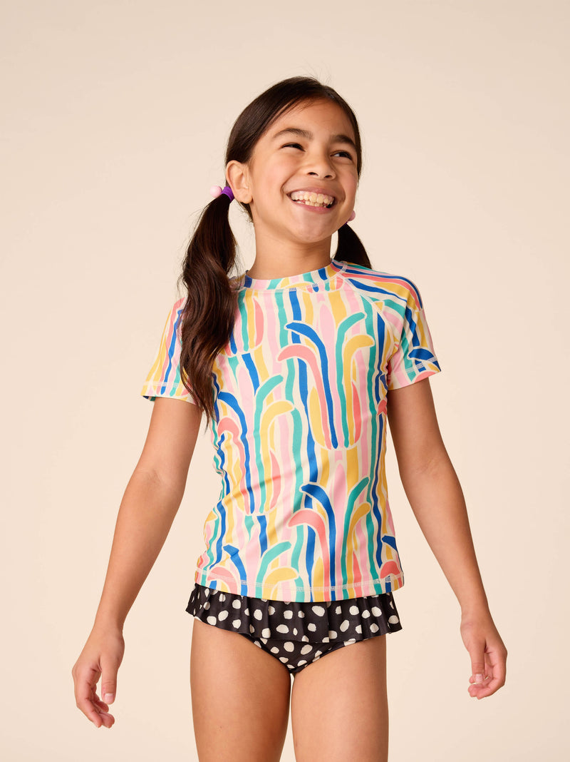 Short Sleeve Rash Guard in Rainbow Pineapple Stripe - View 2