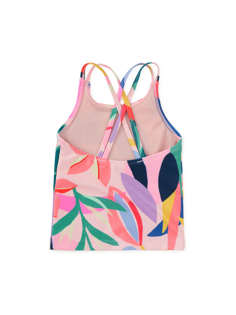 Cross Back Tankini Top in Parakeet Tropicalia - View 2