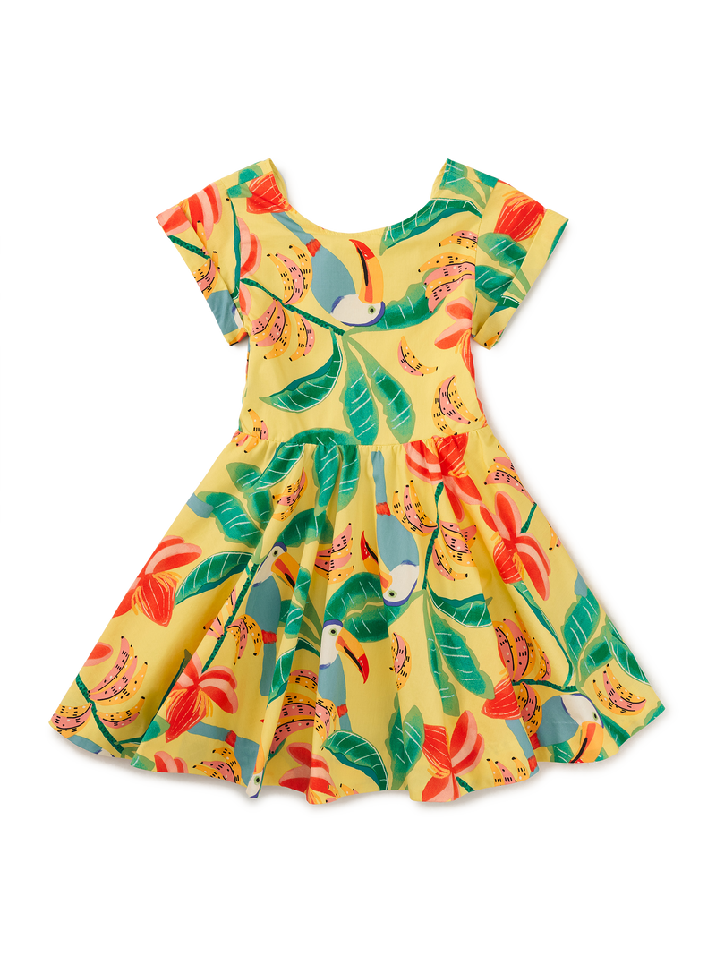 Button Back Skirted Dress in Toucan Banana Tree - View 1