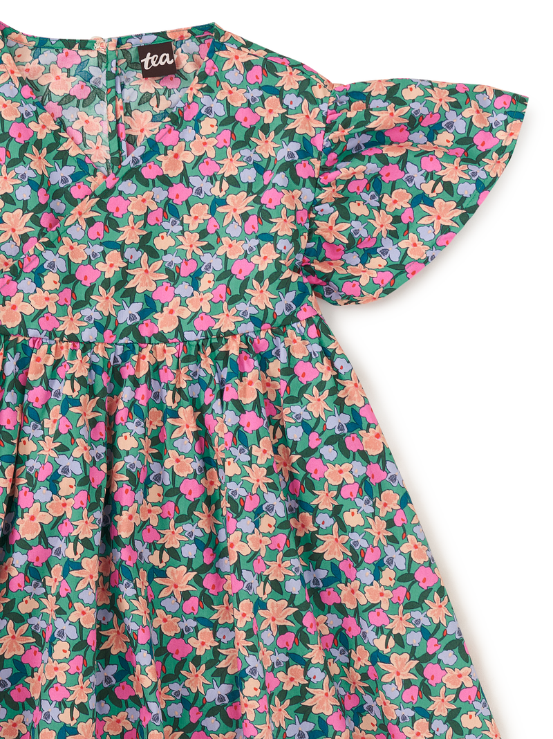 Wrap Neck Flutter Dress in Orchid Ditsy - View 2