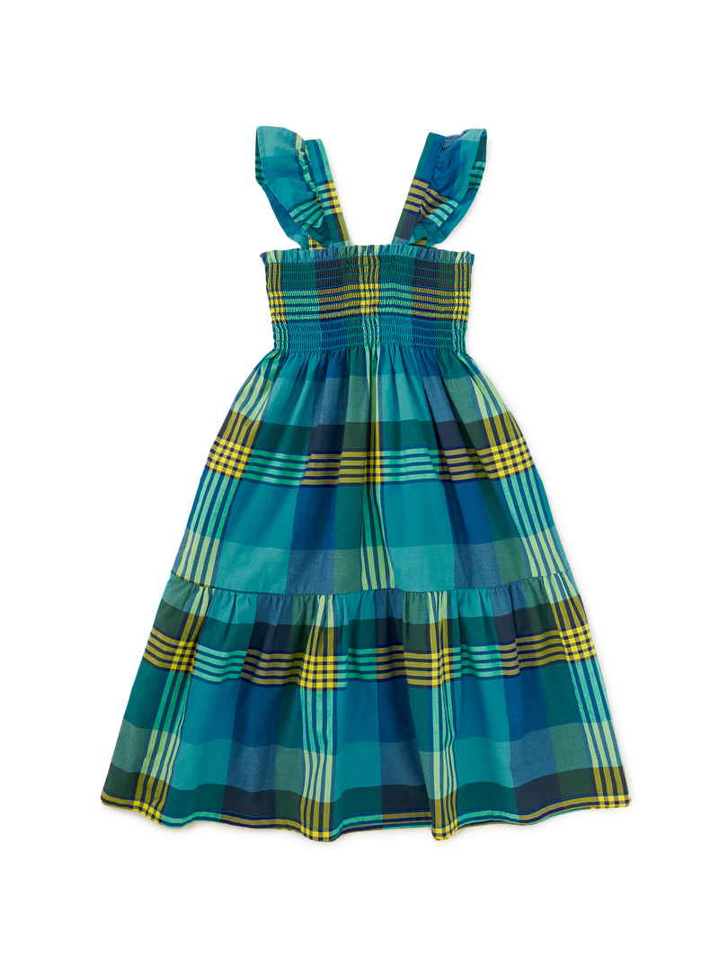 Smocked Flutter Sleeve Dress in Amazonian Plaid - View 2