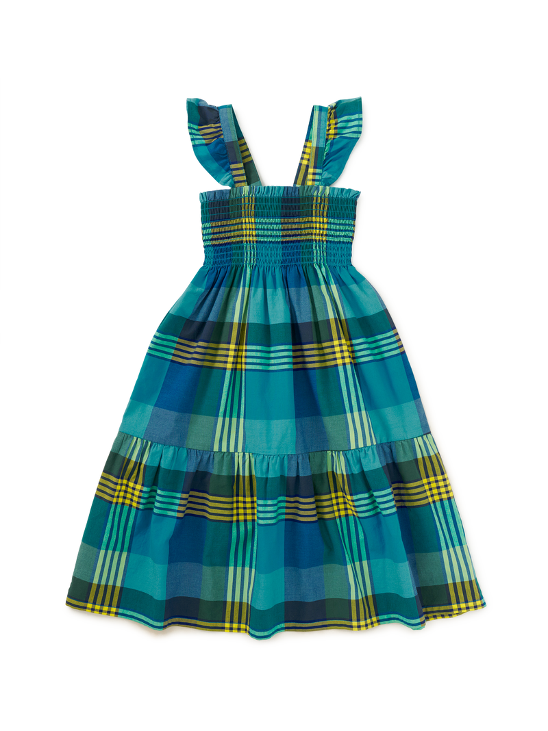 Smocked Flutter Sleeve Dress in Amazonian Plaid - View 1